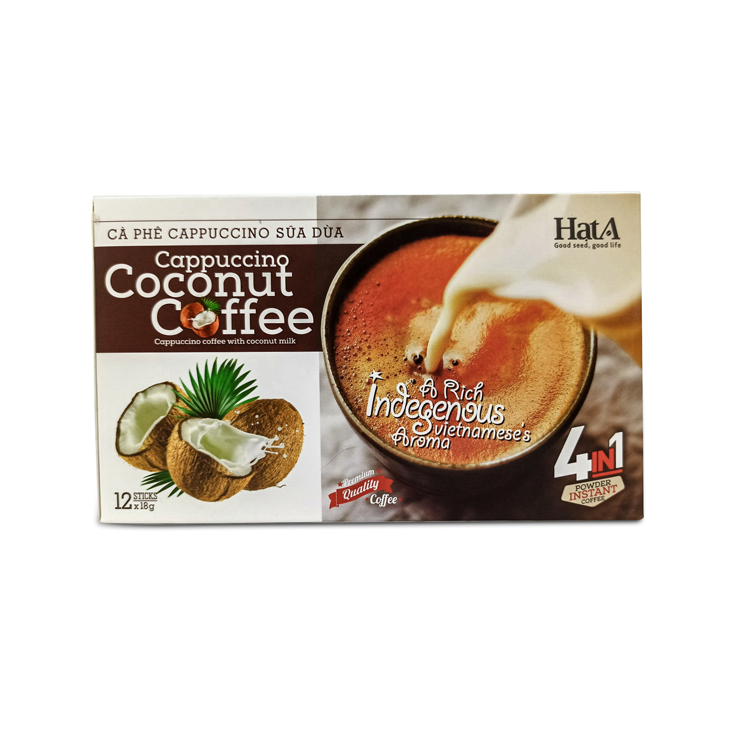 Coconut Cappuccino Vietnamese instant coffee 4 in 1 (HatA Cafe) Net Weight: 216 gram