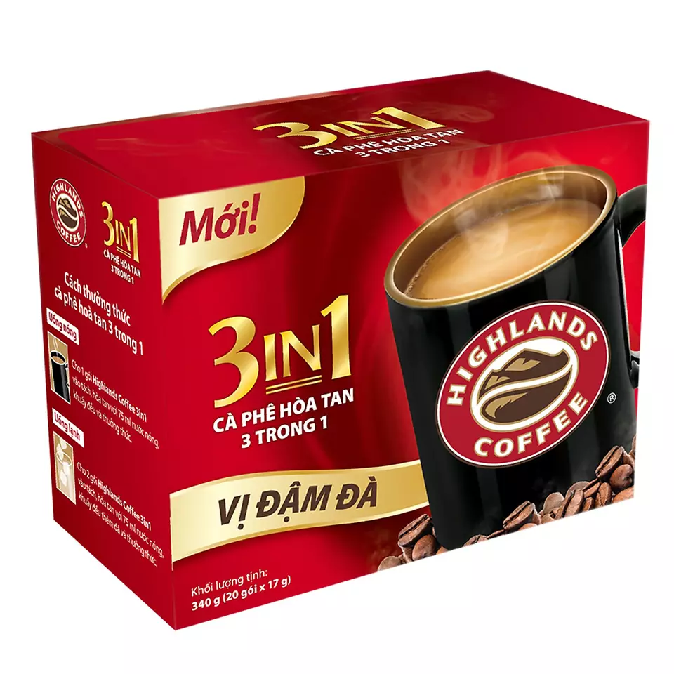 Wholesale Vietnamese Coffee Highlands Coffee 3in1 Instant Milk Box (17g x 20 packs)