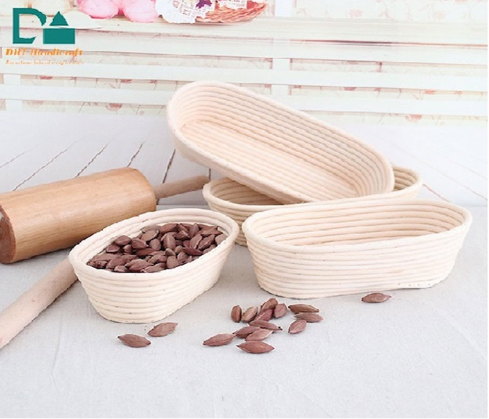 Full Set Mold With Liner DHT Handicraft 2022 Best Selling Rectangular Rattan Bread Size 30x25cm Baking Basket