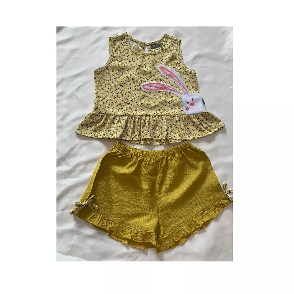 Style OEM service casual wearing color fashionable kids girl clothing Girls Clothing Set 1 Yellow from Vietnam