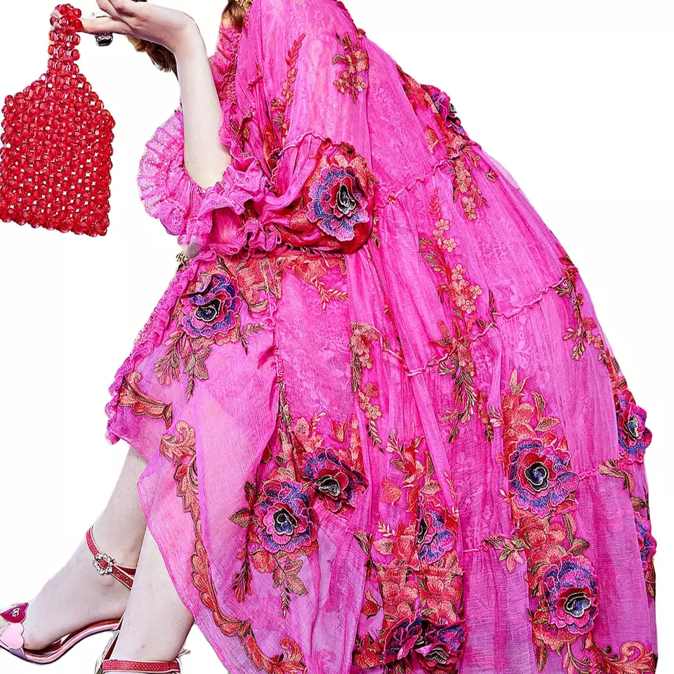 Wholesale CL Design By Italy Latest Collection With Embroidered Spring Flowers Pink Color For Lady And Women