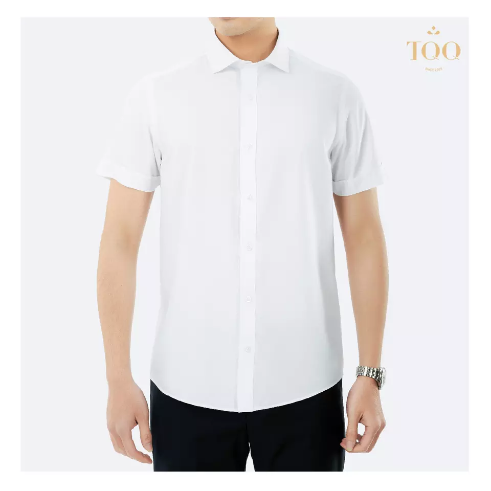 Formal summer men's dress shirts White Modal Short Sleeve Dress Shirt from Vietnam Super Cotton Poly