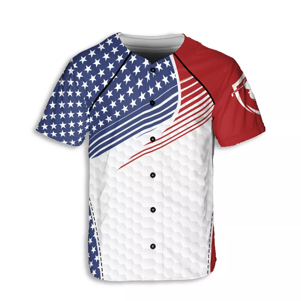 American Flag With Skull Golf Lover Baseball Jersey