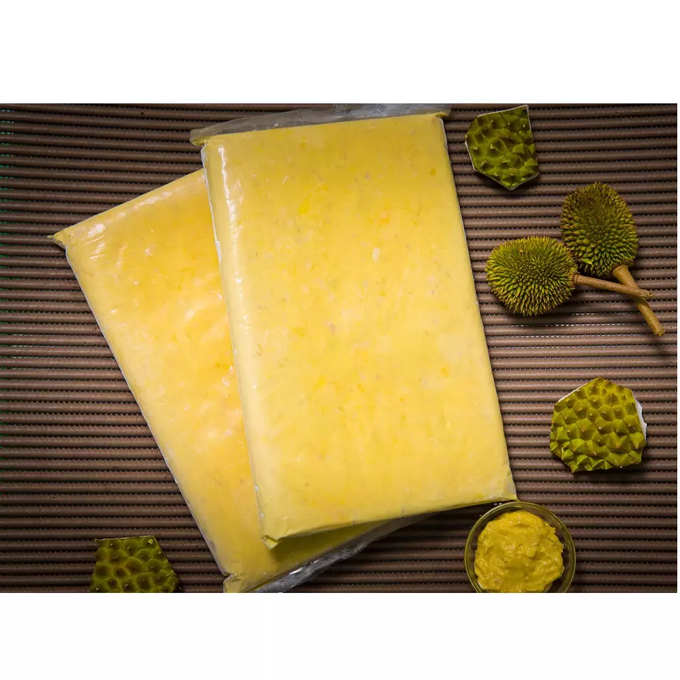 Top Quality 100% durian Natural yellow color Frozen durian puree With Brix 25 to 35% ISO, HACCP Certification