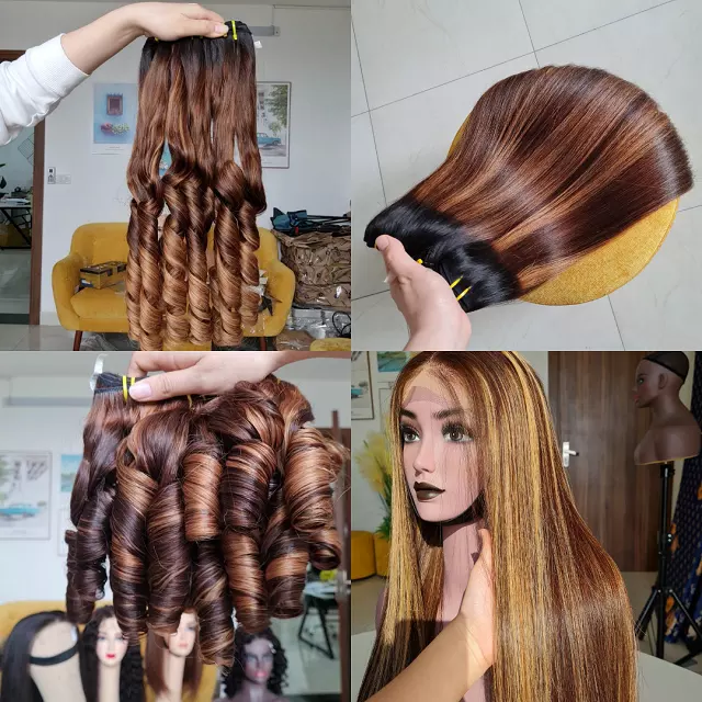 Super Double Drawn Hair Human Hair Extensions Piano Color 100% Raw Cuticle Aligned Hair With HD Lace