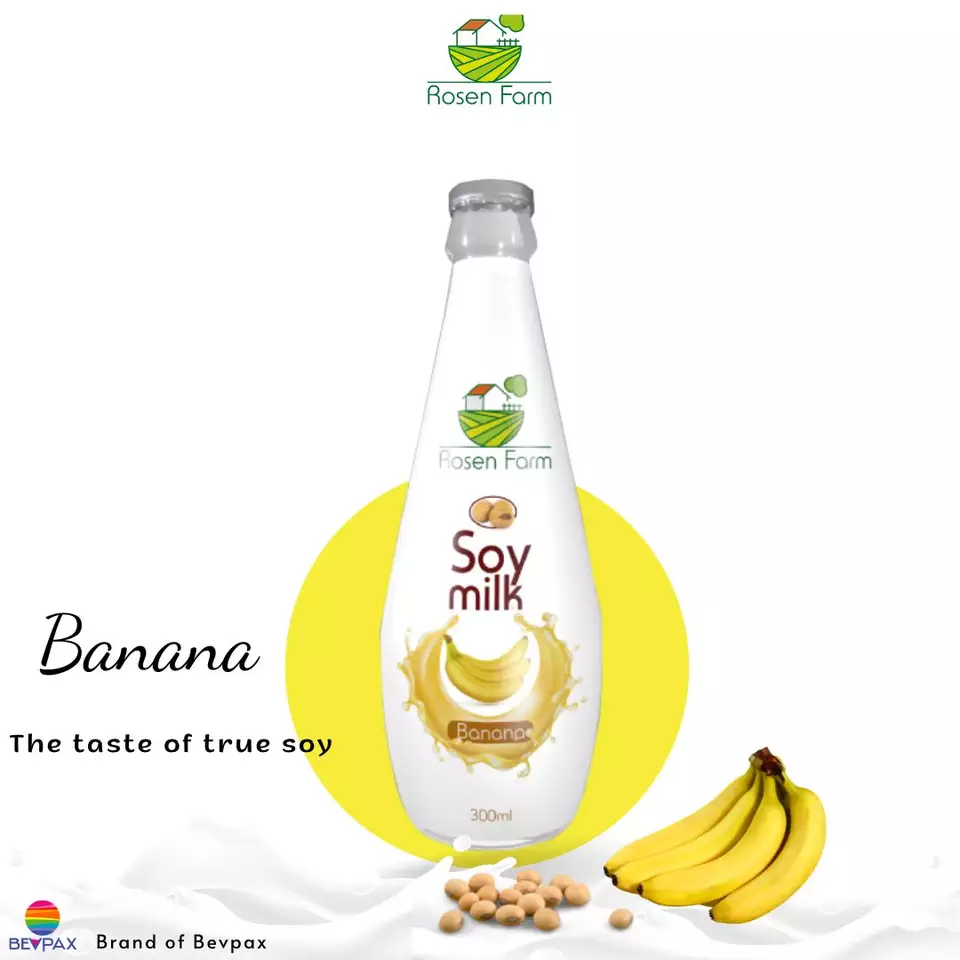 Cheap Plant based Natural soy milk from Vietnam best selling for Africa market 300ml glass bottle banana flavor