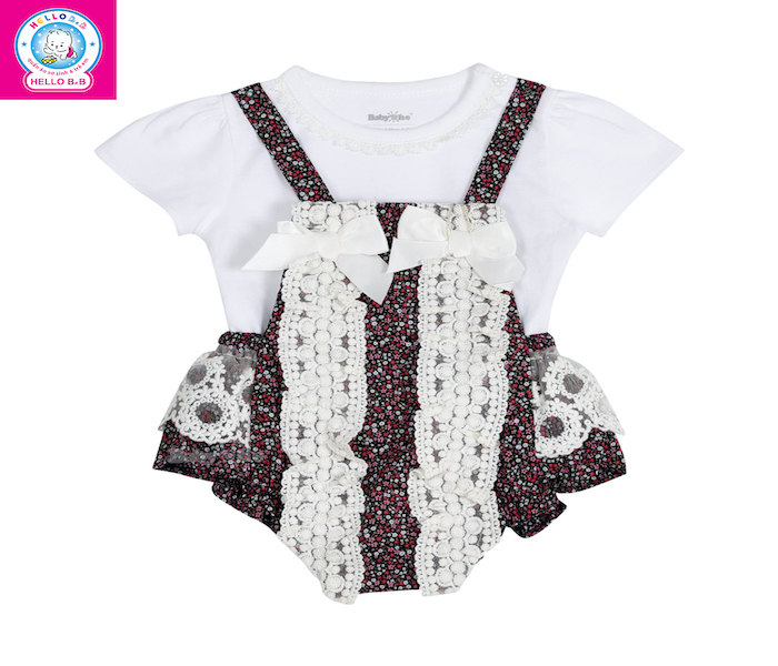 Baby Girls 100% Cotton Infant & Toddlers In-Stock Items-Baby Girls Floral Overall Sets (1091) From Vietnam