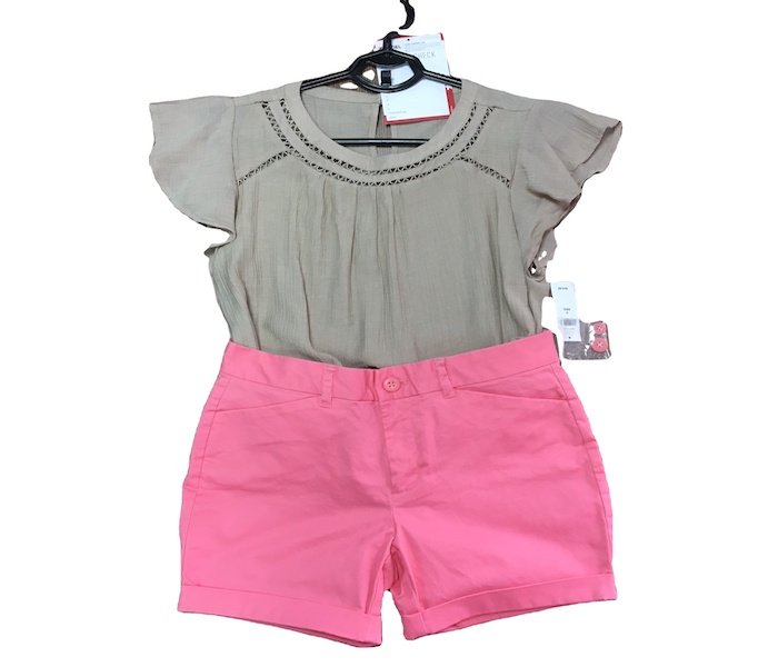 FOB Made in Vietnam Butterfly Sleeve O - Neck Rayon/Nylon And Pink Cotton/Spandex Shorts Women's Sets