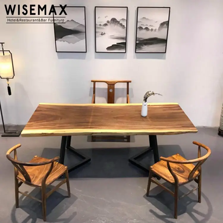 Industrial modern style furniture solid black walnut slab wood table live edge slab table top for dining room