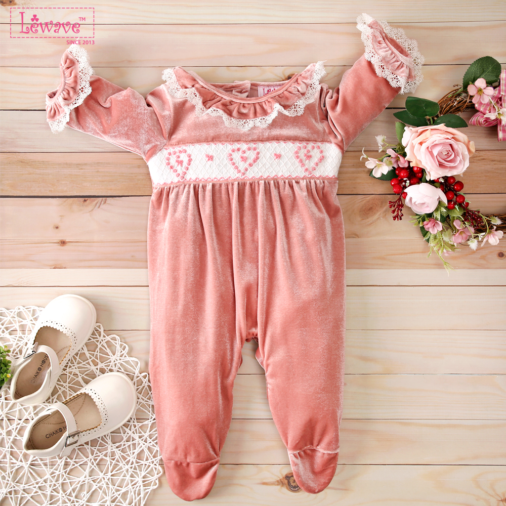Cute geometric hearts pink girl smocked clothing OEM ODM kids girl clothing wholesale customized baby girls rompers - LN017