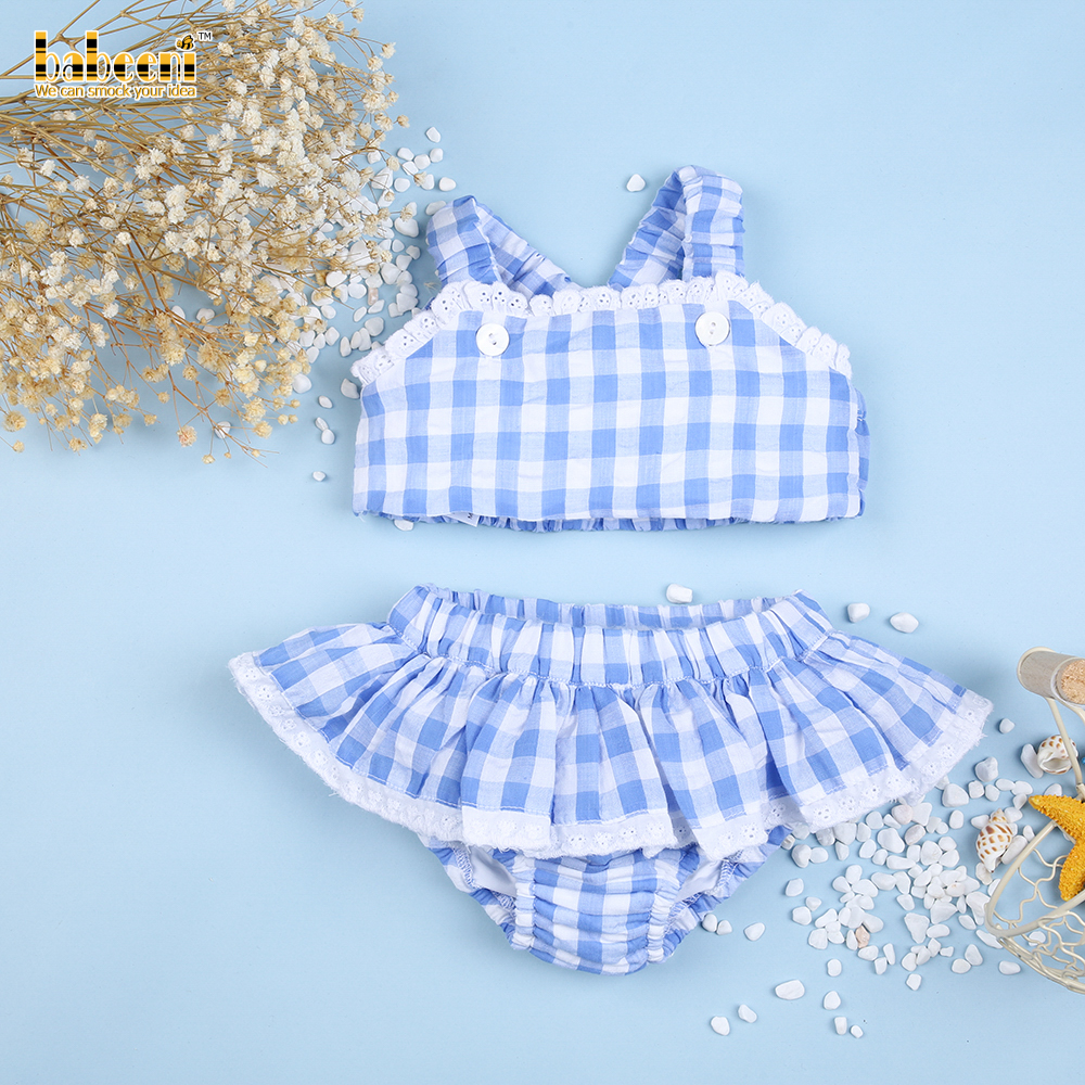 Gingham girl two pieces swimwear OEM ODM wholesale baby smocked clothing - BB2431