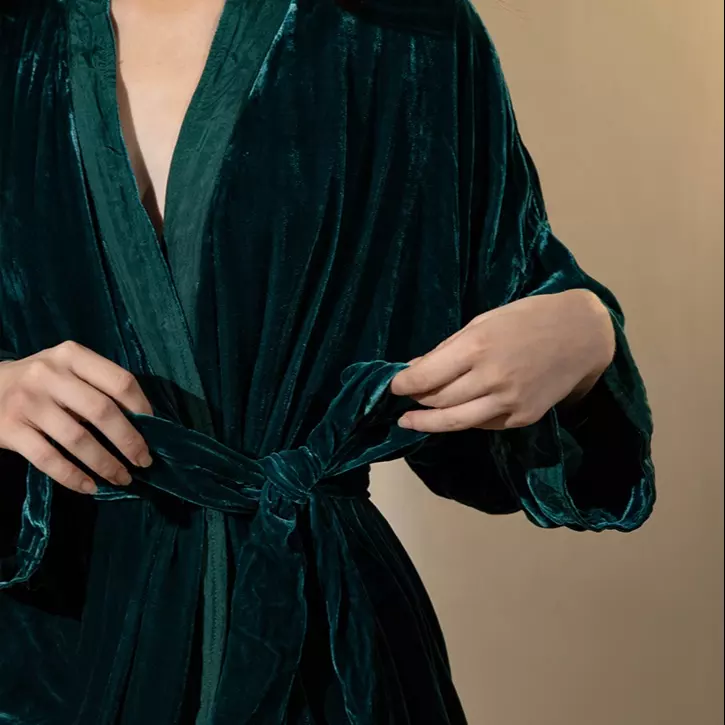 Silk Velvet Robe Soft Long with pockets and belt-Women Winter Wedding Robe Longer Large Size-Maxi LengthTailor made