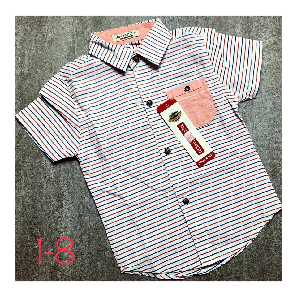 Kids Summer Clothes Boys Striped Shirt Color Button Short Sleeve Two Piece Suit