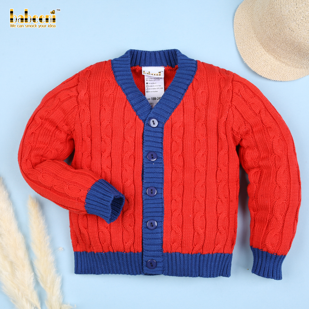 Sweet red cardigan with navy hem OEM ODM customized hand made embroidery wholesale manufacturer - BB2409