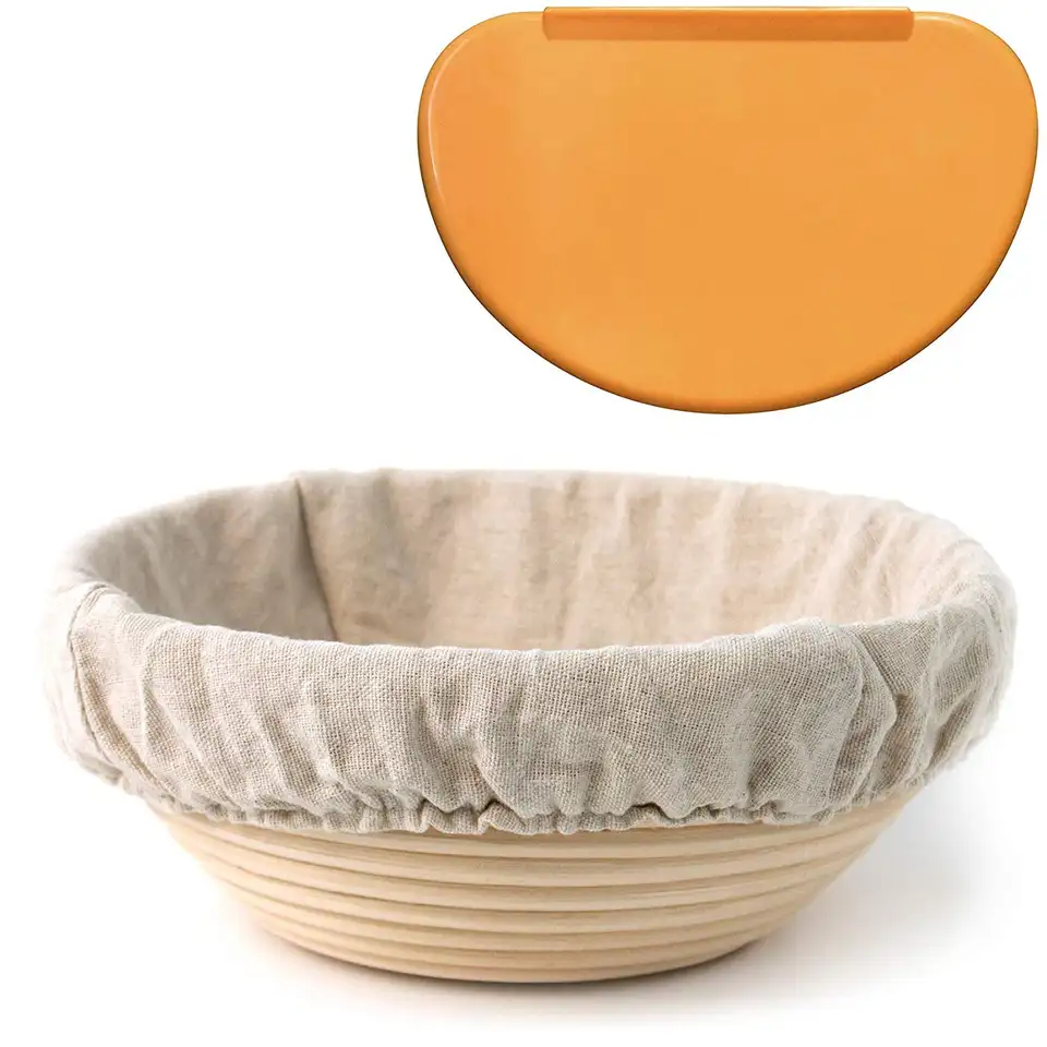 Cheap price durable natural rattan bread proofing basket set with linen and dough scraper