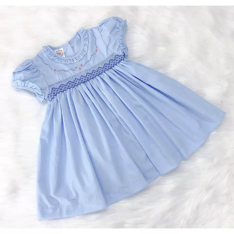 Wholesale baby girls clothes short sleeves cotton smocked dress summer girl dresses