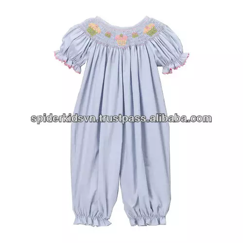 Blue Smocked Cupcake Bubble Playsuit