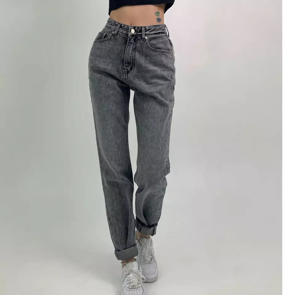 Jeans 2022 new design High Stretchy waisted grey boyfriend baggy jeans for young girl women