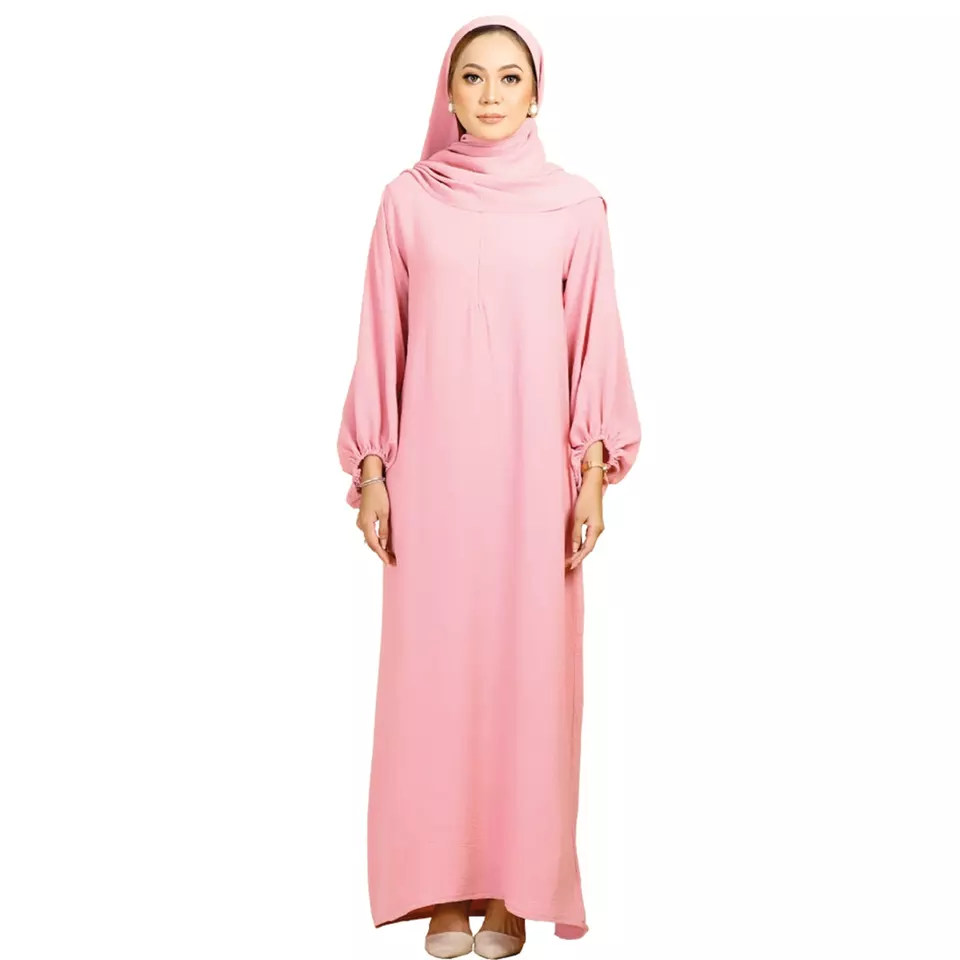 SIPO Eid Fashion Solid Abaya Women Muslim Dress 2022 Dubai Pink Kaftan Abaya with Balloon Sleeve Islamic Clothing Jilbab