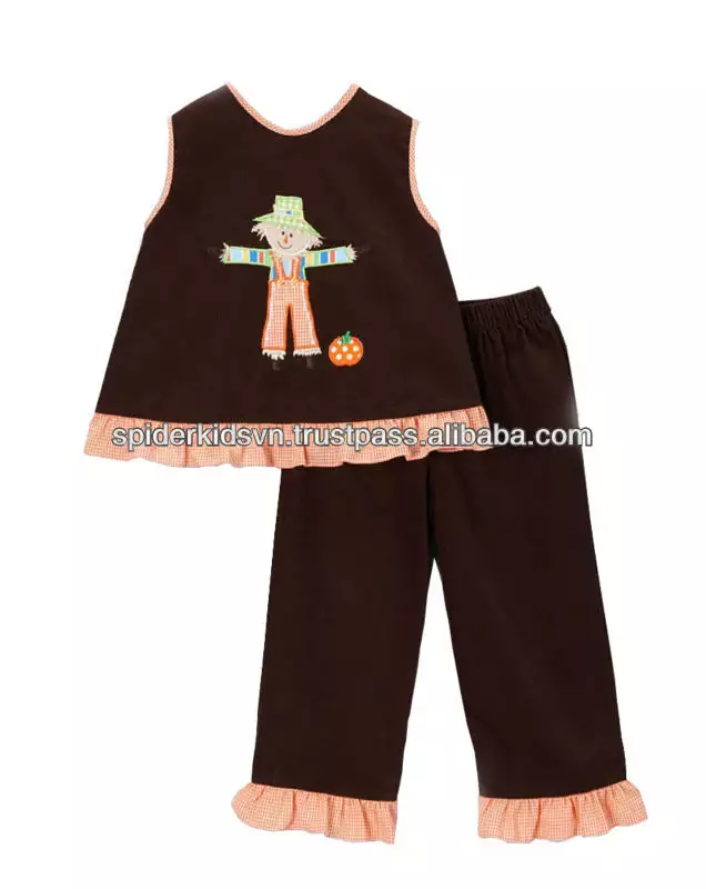 Baby Girls Brown Scarecrow Appliqued Top & Long Pant
