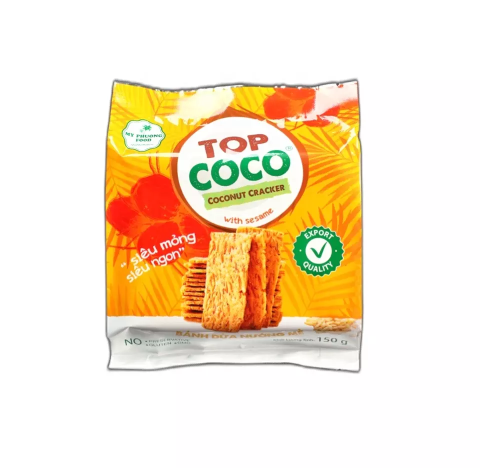 TOPCOCO - Coconut Cracker with Sesame 150gram snacks biscuits crunchy and delicious baked roasted coconut