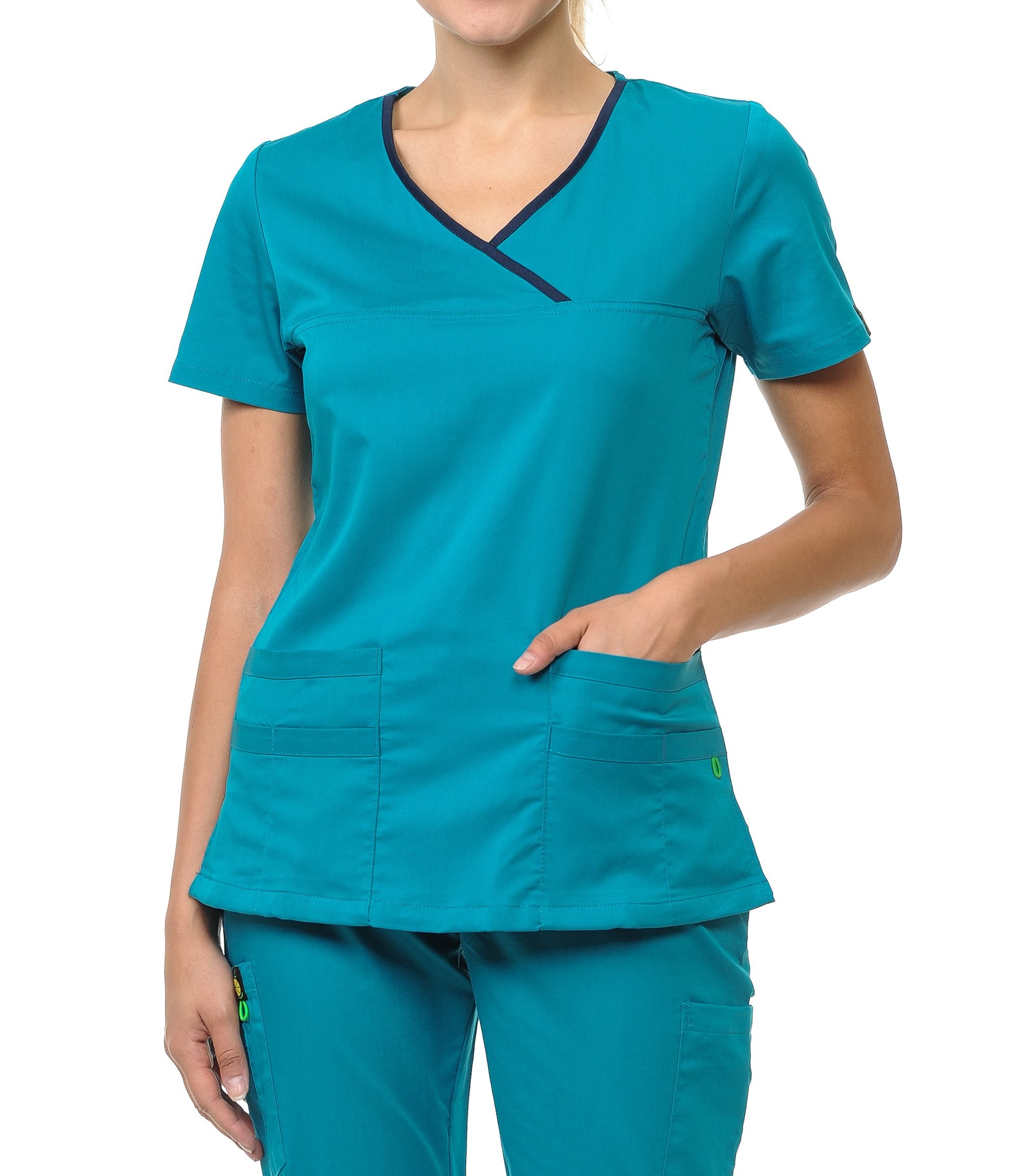 91% polyester 9% spandex Woman Medical Uniform Scrubs Top, Y-Neck Top Moisture wicking dry fast
