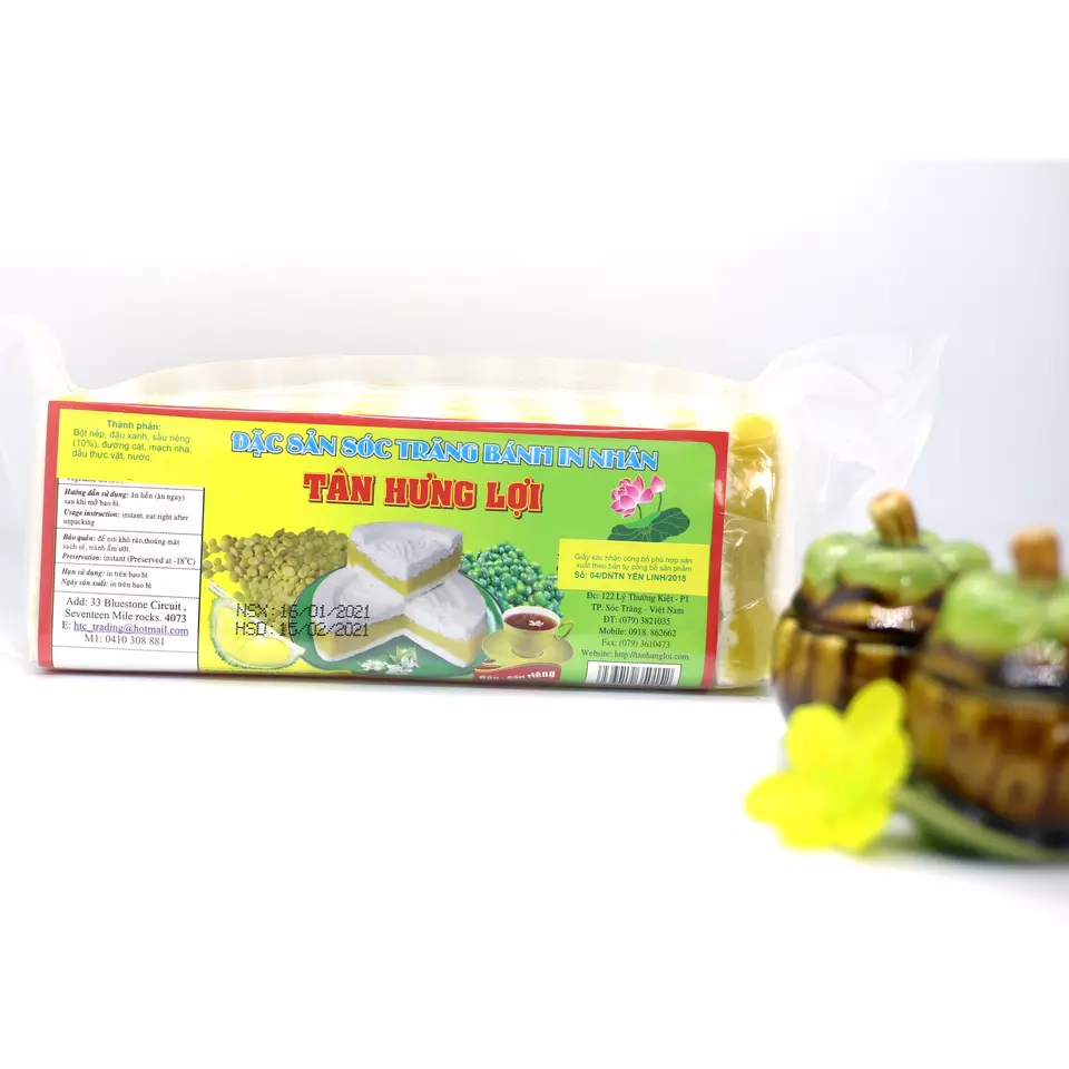 Cool Dry Storage Bag Packing Vietnamese rectangle rice cake filled with mung beans durian 500gram export from Vietnam