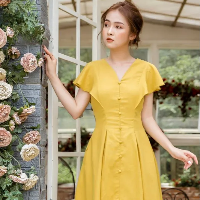 V Neck Linen Dress For Women Office Style Street Style Mommy And Me Family Matching Clothing