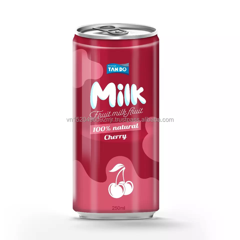 Private label for Fruit milk cherry flavor in 240ml can from Vietnam