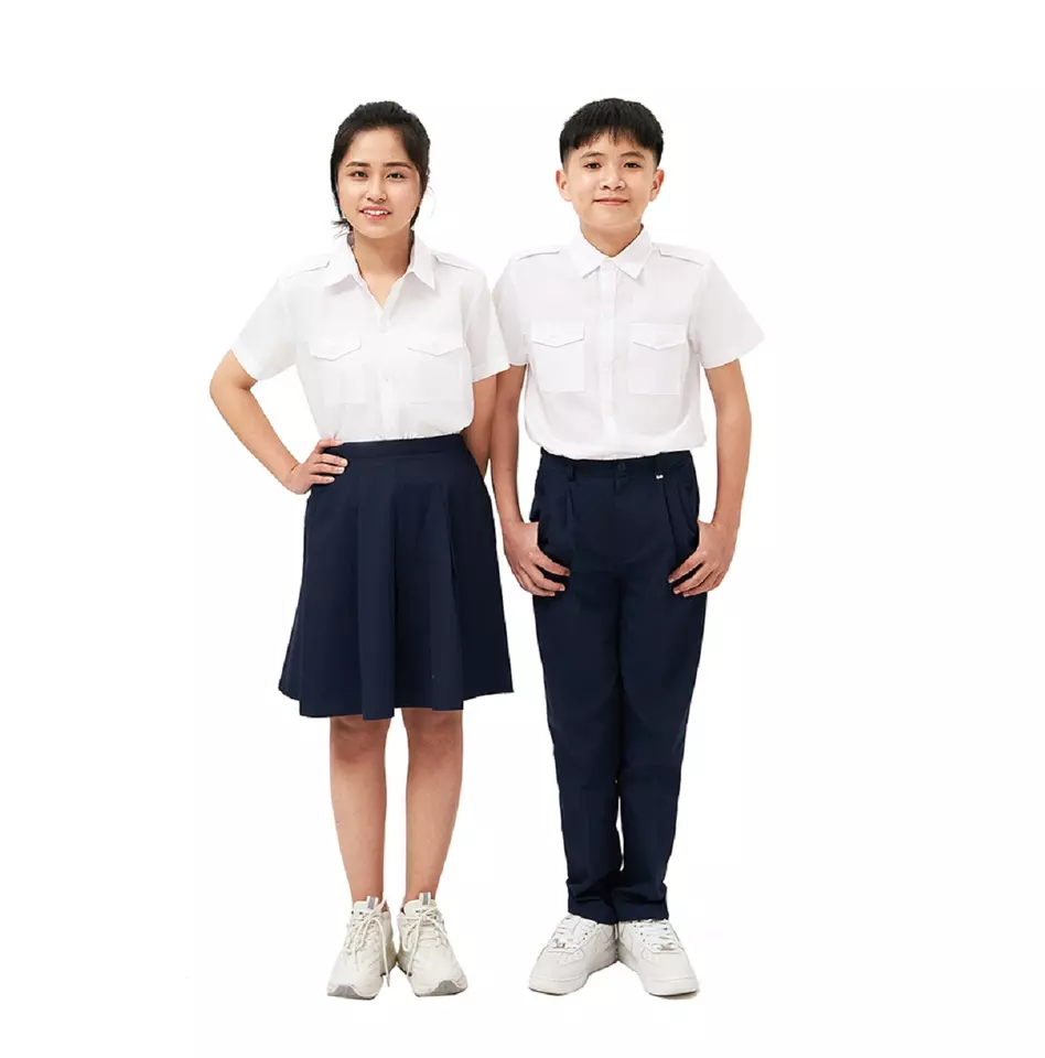 Top-selling OEM supported Middle School Uniform Sao Mai Vietnam White Unisex Short-sleeve Shirt For Sale