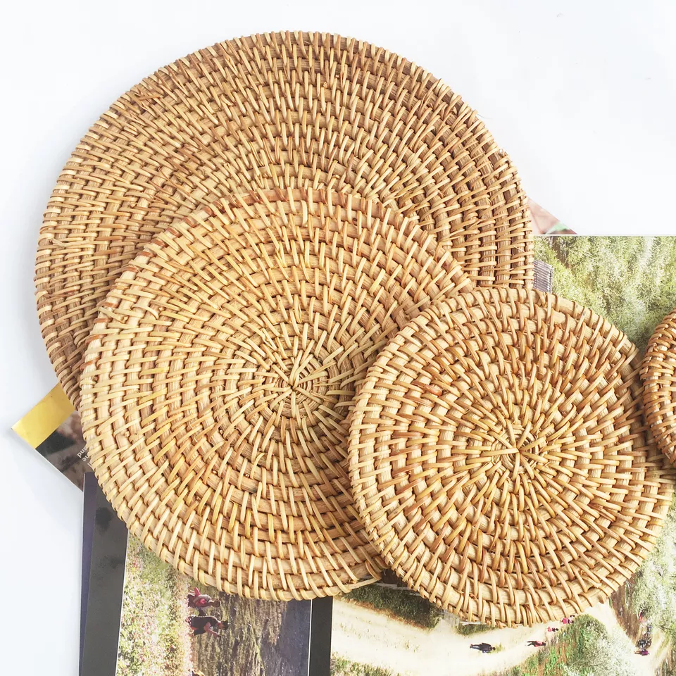 Natural Rattan Placemats for Round Table table bowl insulation mat coaster handmade placemat