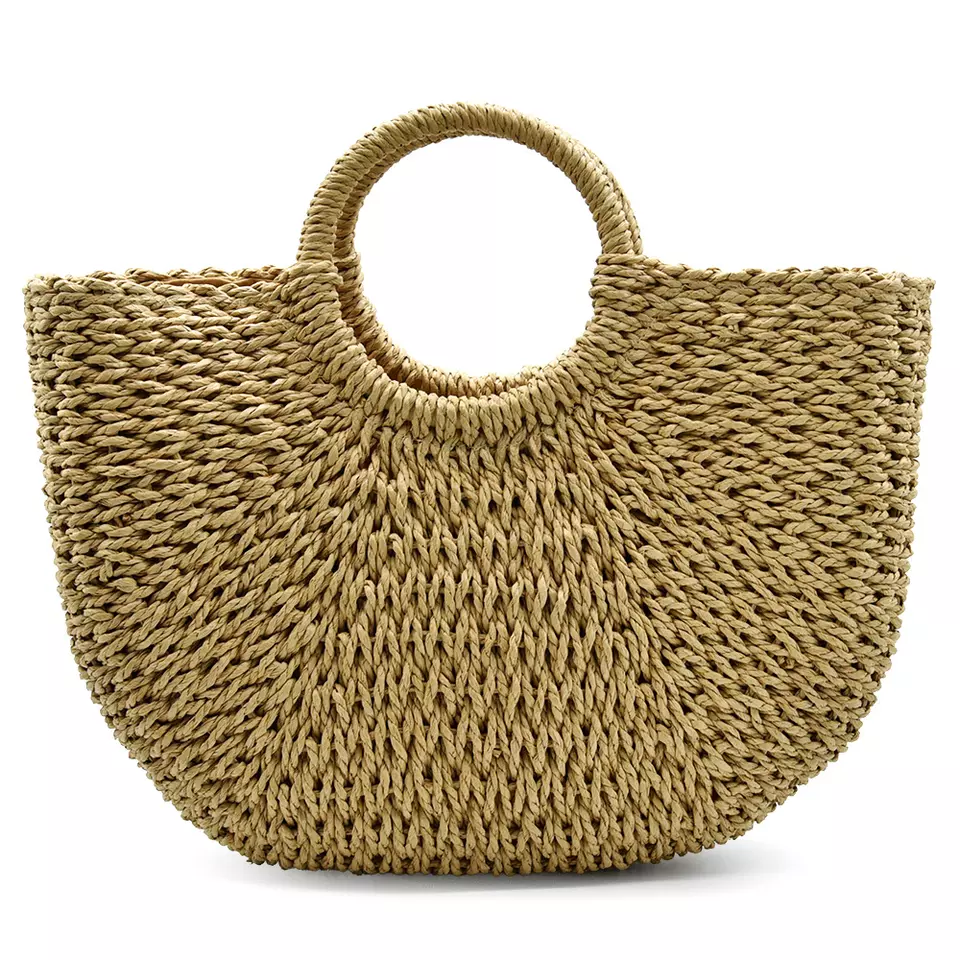 Wholesale Fashion Simple Hand Half Round Straw Bags Summer Vacation Summer Beach Small Straw Bags For Women