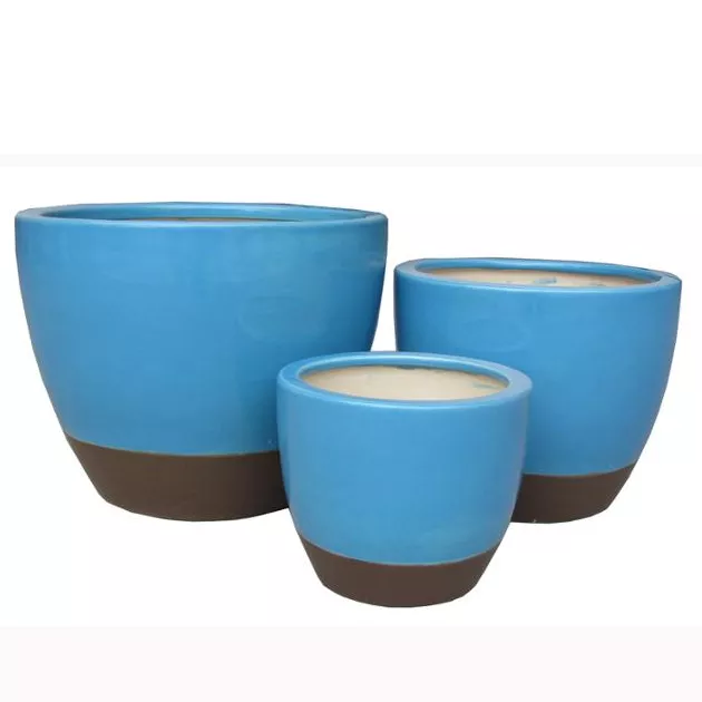 Handmade plain blue and black glazed indoor ceramic flower pot pottery planter