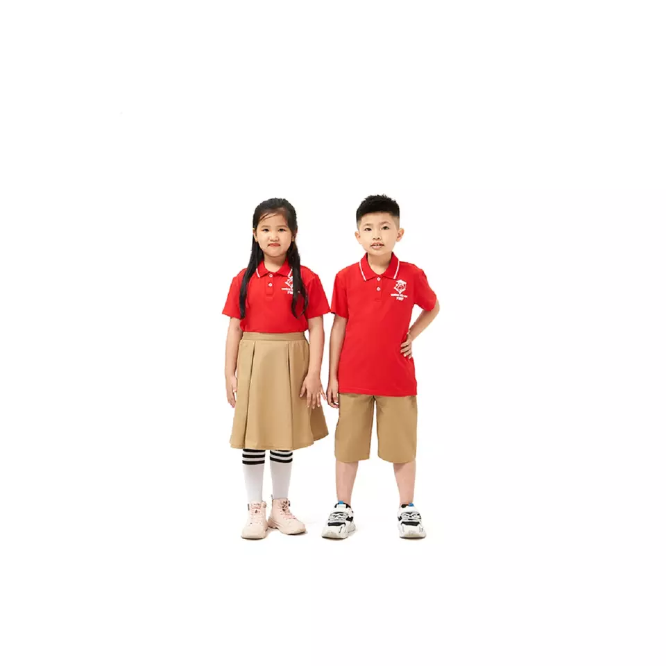 2022 Latest Design Sao Mai Vietnam Unisex Red+Rip Polo Shirt Short-Sleeve Best Children Uniforms For Sale
