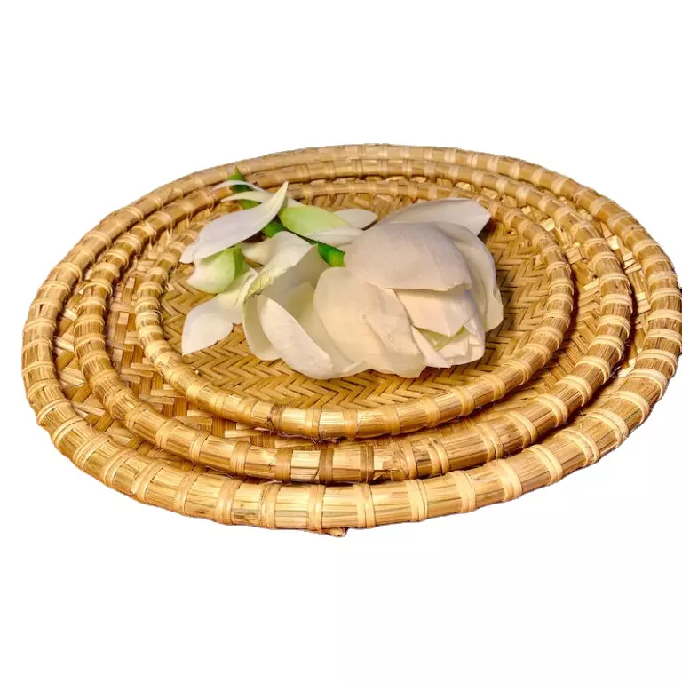 Natural Round Rattan For Vegetable Bowl Food Storage Organizing Wicker Fruit Baskets