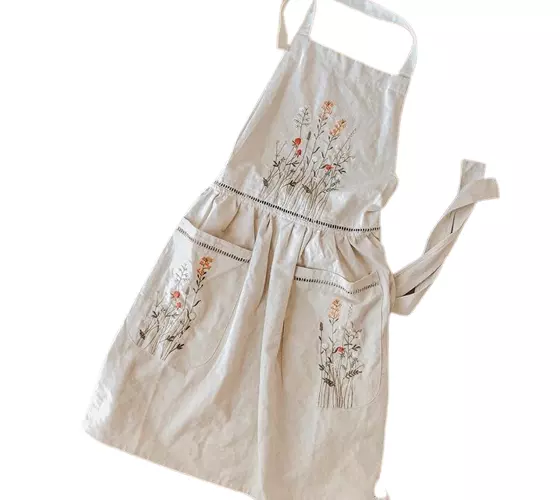 Embroidery Apron Kitchen Apron Embroidery High Quality Cotton Kitchen Apron Customized Design For Sale