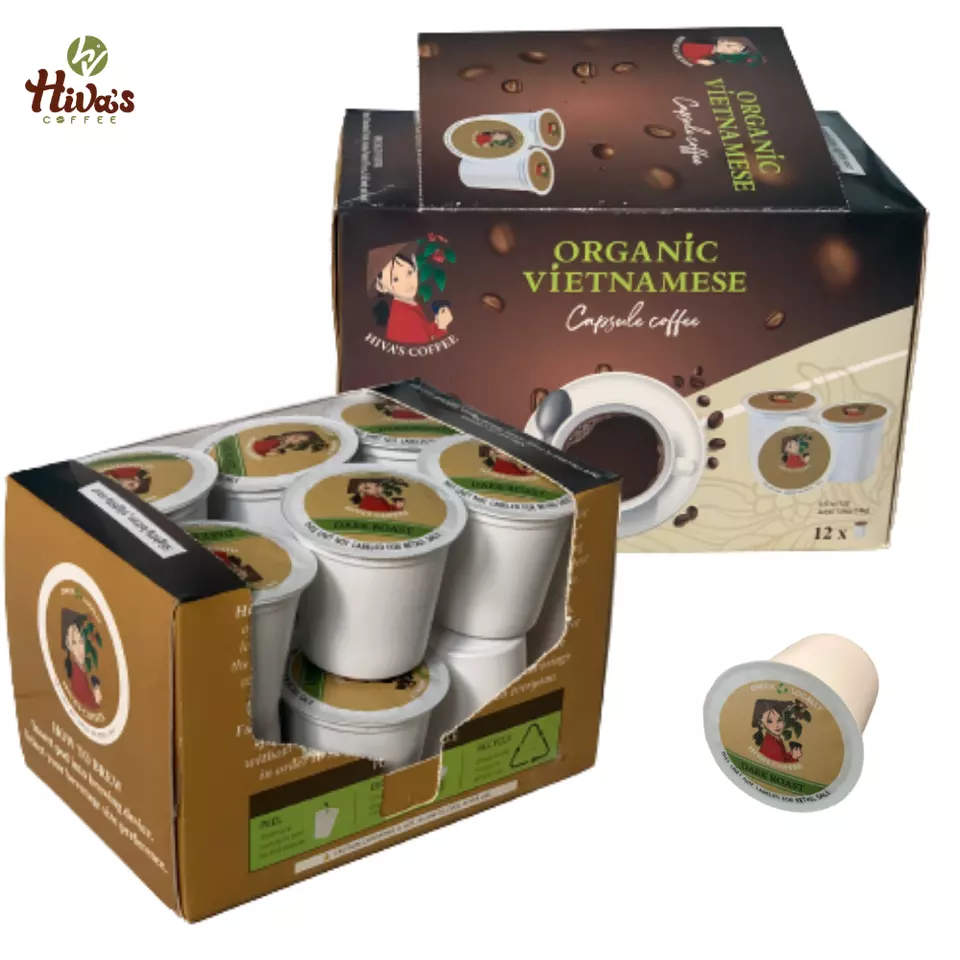 Capsules coffee Kcup Premium quality coffee Arabica Vietnam Hiva's coffee - Medium Dark roast - 12 pods x 0,42 oz