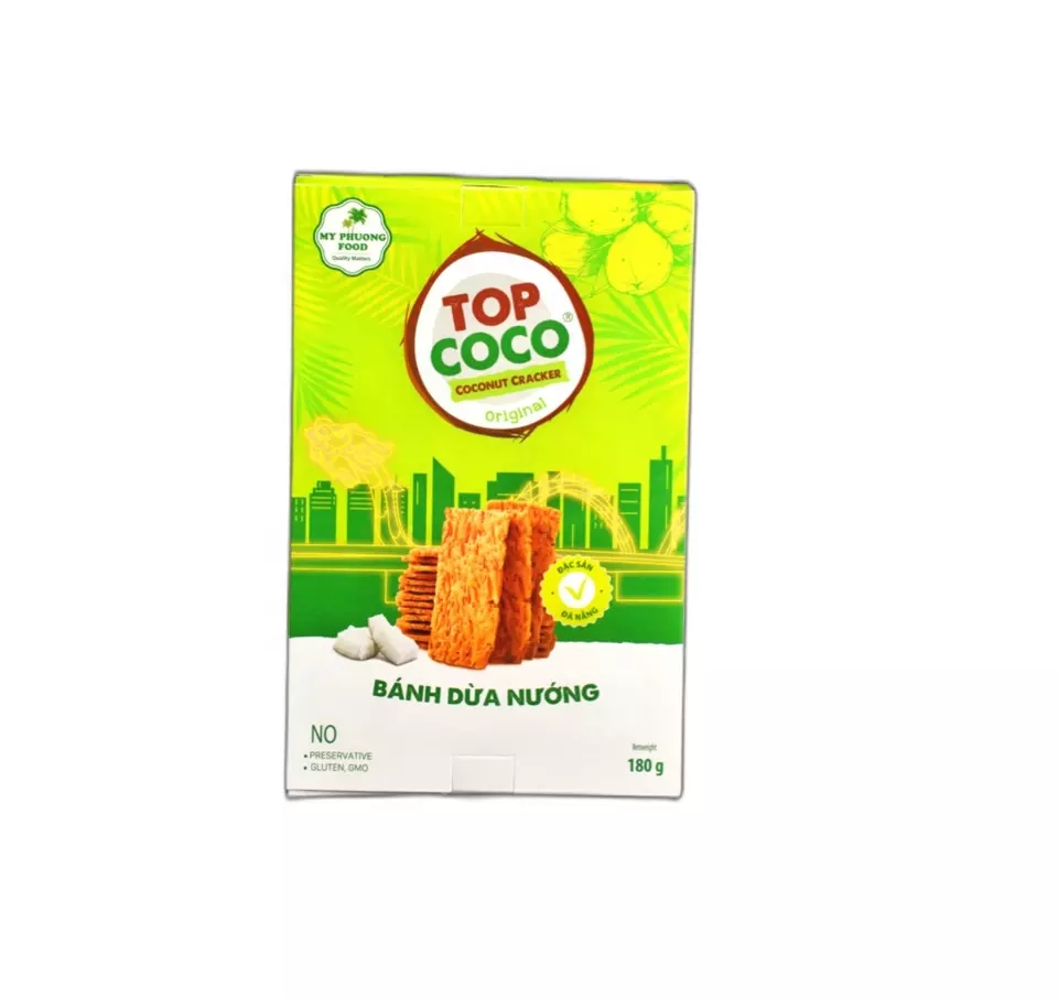 OEM snacks biscuits crunchy and delicious baked coconut cracker 180g, sweet coconut crispy crackers biscuits cookies