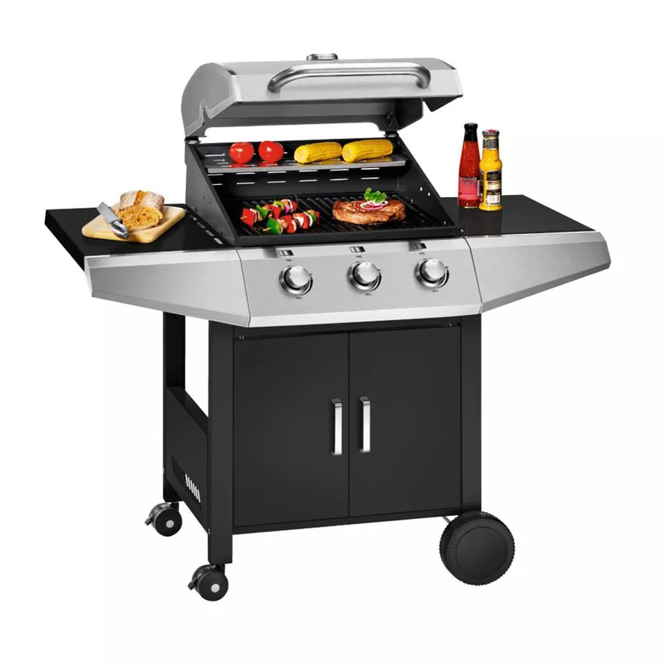 Outdoor Kitchen Cooking Equipment Stainless Steel Trolley BBQ Barbecue Griller with Gas Burner