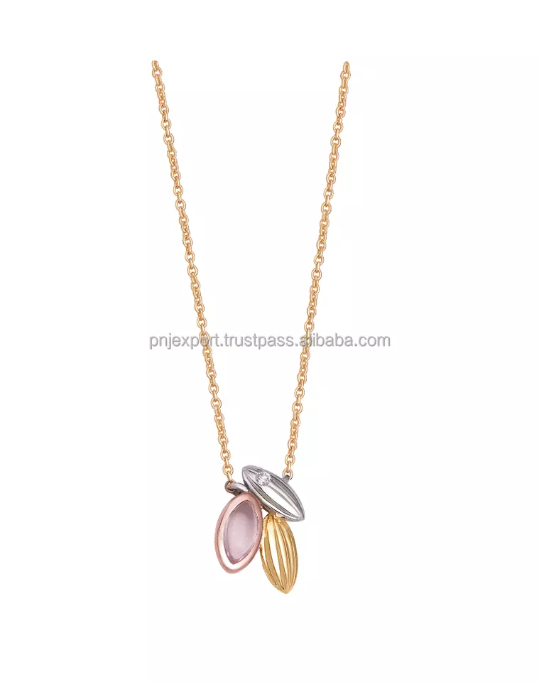 Latest trend 14k gold women jewelry necklace with quartz stone and diamond pendant - PNJ Vietnam fine jewelry manufacturer
