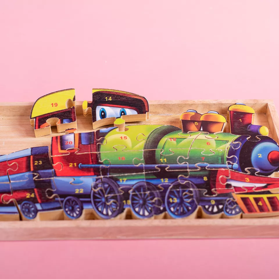 Wooden kids toy 26-piece train locomotive puzzle wooden train