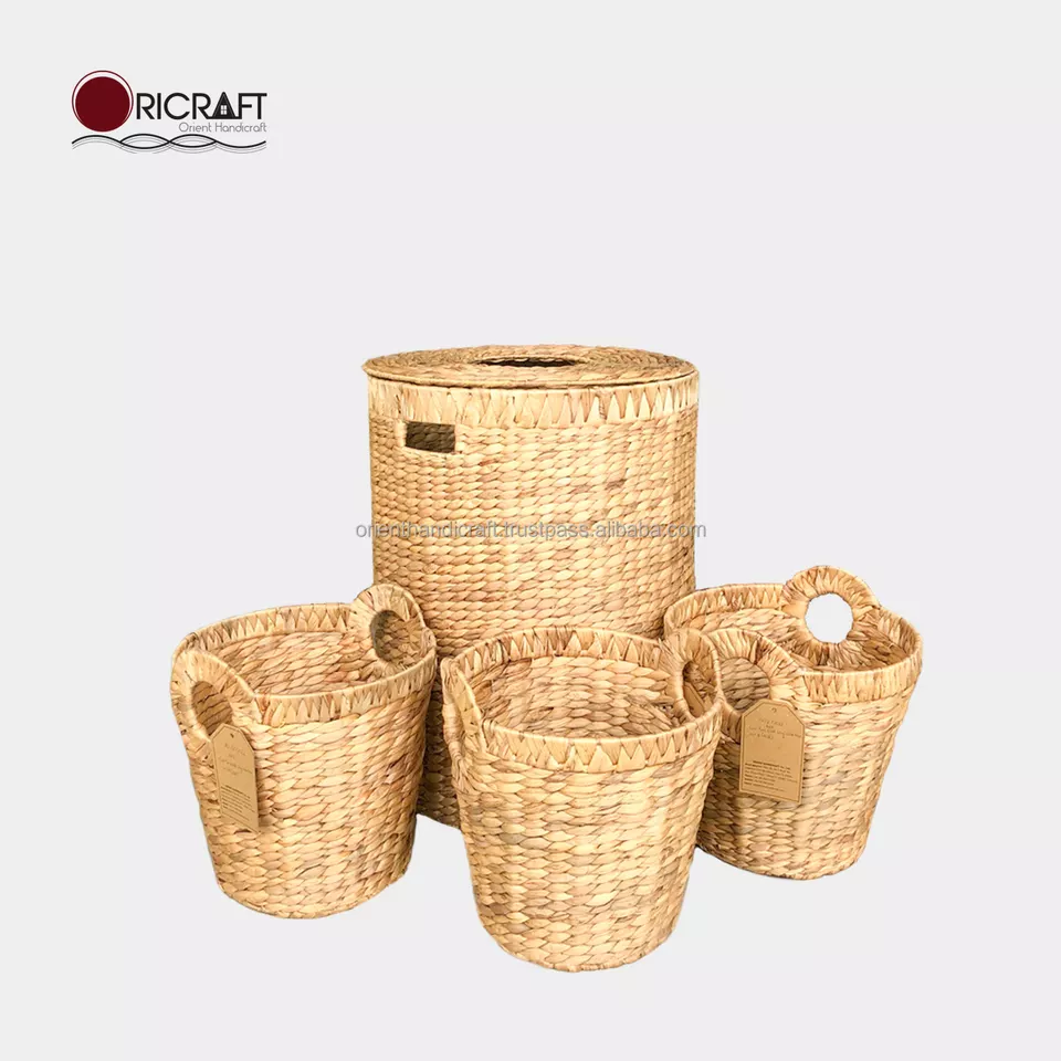 BAHAMAS Water Hyacinth Laundry Hamper with Lid and Storage Baskets (set of 4)