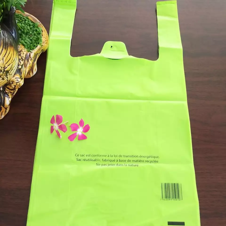 HDPE/LDPE T-shirt poly bag for shopping or handling on supermarket/grocery stores