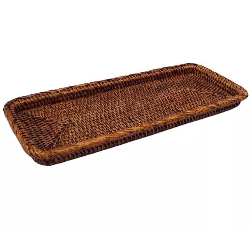 Creative 100% eco-friendly rectangle rattan tray with long shaped for food storage & container and organizer made in Vietnam