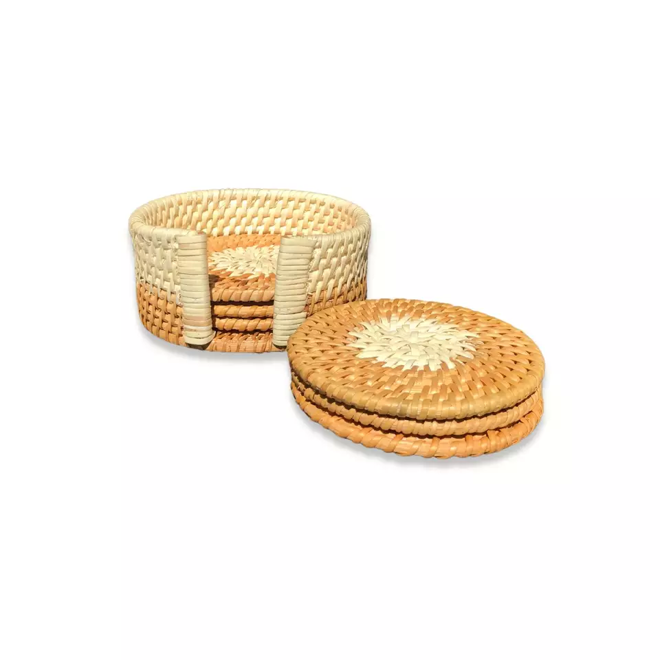 Vietnam Handicraft Eco Friendly Natural Color Convenient Durable Easy To Storage Rattan Coasters With OEM Service