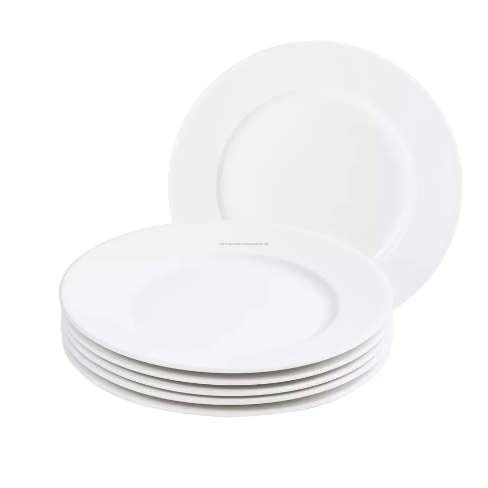 Minh Long I 6 Pieces Premium Porcelain Plates Set, Classic Round Platters Serve Fine Dining Dishes Main Course