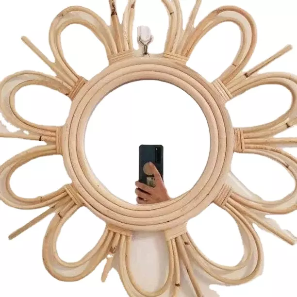 Hot selling 2022 hot sale mirror decoration retro art rattan wall mirror bedroom wall wall decoration mirror