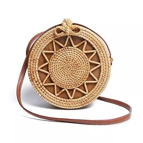 Vintage Handmade Rattan Woven Shoulder Bags PU Leather Straps Homenature Best Brand Wholesaler From Vietnam Hot Selling Low MOQ