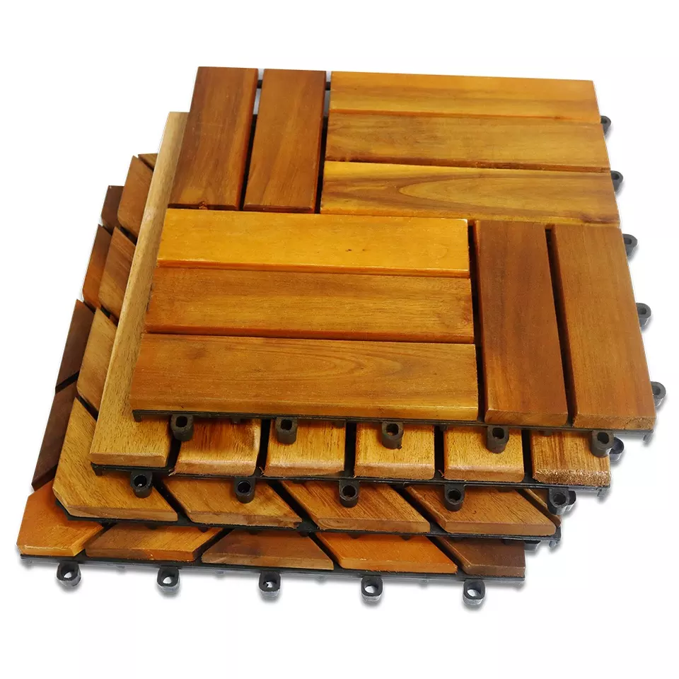 DIY Eco-friendly Wood Deck Tiles 10 Slats for Exterior Flooring Hanscraped with European Design Made In Vietnam