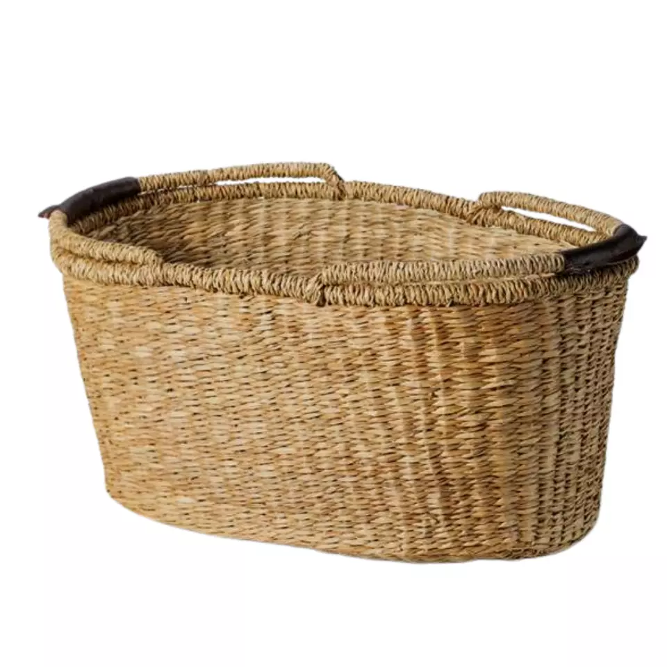 Amazon Hot Sale Oval Seagrass Storage Basket With Handles OEM Customized Style Ready To Ship Low MOQ From Viet Nam
